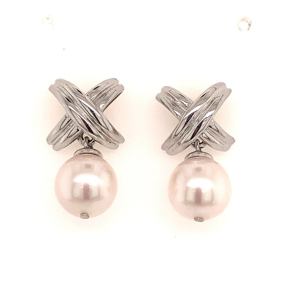 Akoya Pearl Dangle Earrings 14k Gold 8.25 mm 0.75" Certified $1,290 112992